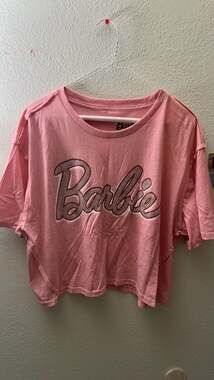 Barbie Women’s XL Pink Rhinestone Logo Oversized T-Shirt Mattel 2023